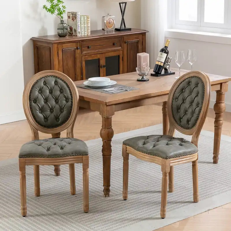 Lot de 2 chaises de salle à manger en bois massif de style français avec clous