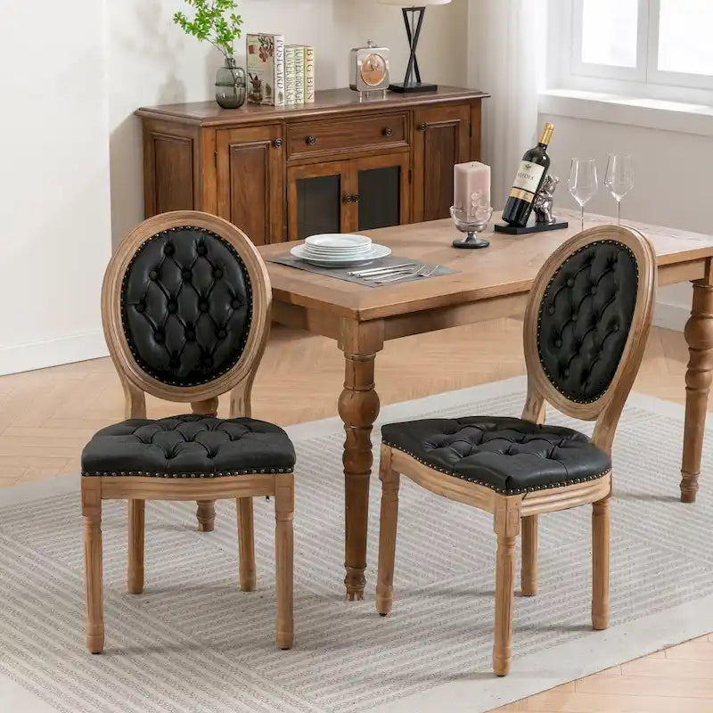Lot de 2 chaises de salle à manger en bois massif de style français avec clous