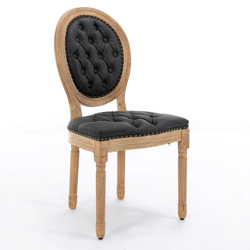 Lot de 2 chaises de salle à manger en bois massif de style français avec clous
