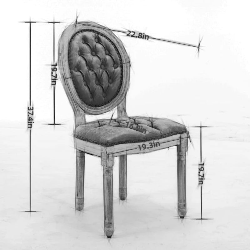 Lot de 2 chaises de salle à manger en bois massif de style français avec clous