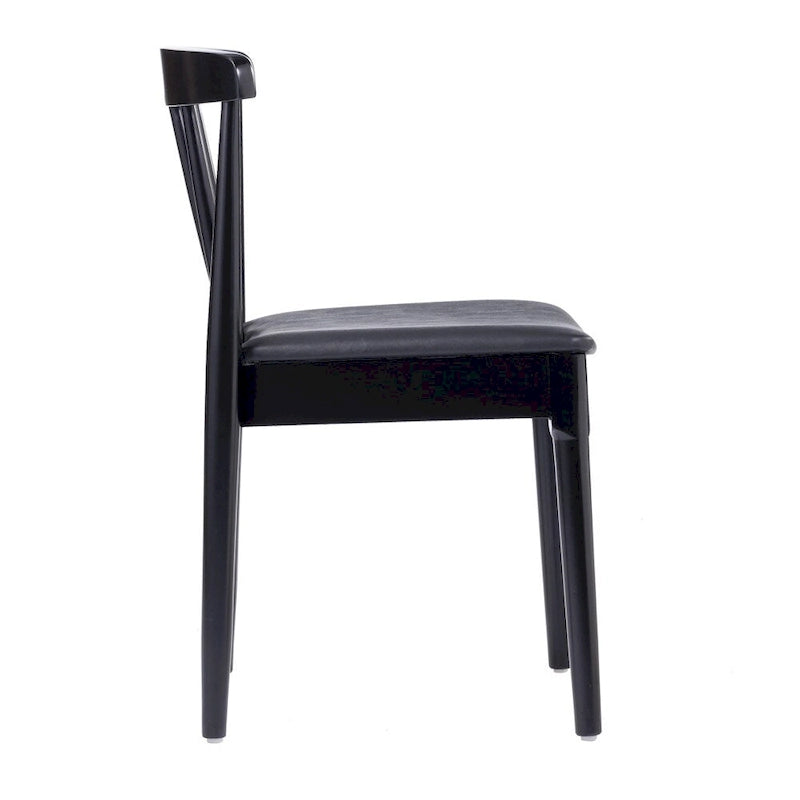 Chaise de salle à manger commerciale en bois massif avec assise rembourrée en vinyle