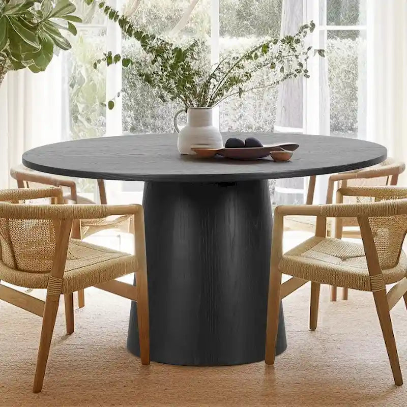 Table à manger ronde sur pied en chêne massif de 52 po