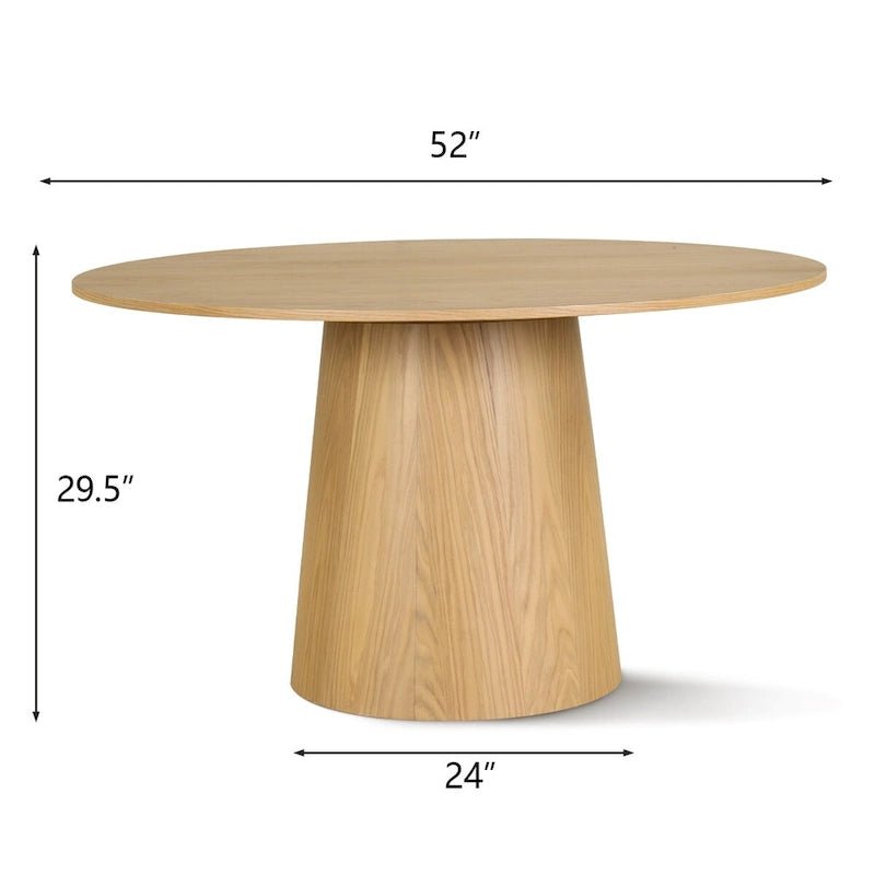 Table à manger ronde sur pied en chêne massif de 52 po
