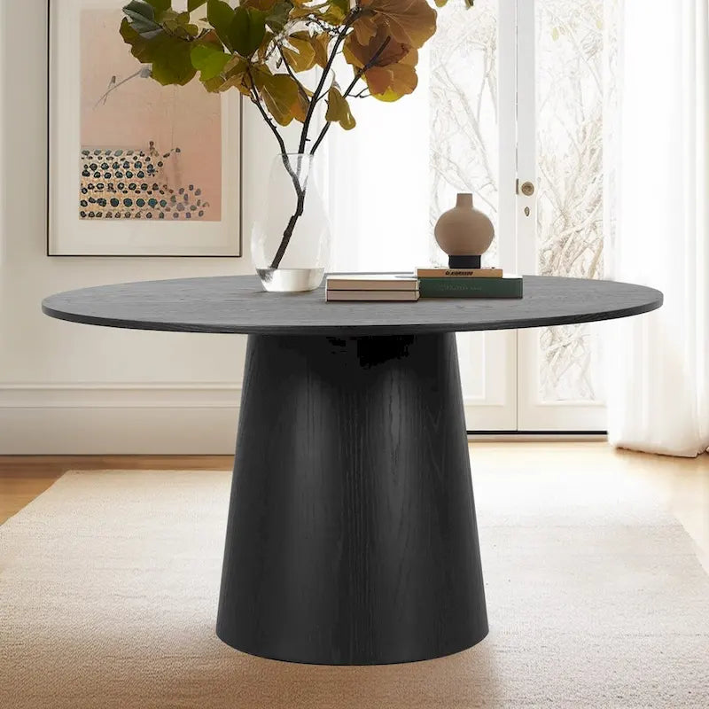 Table à manger ronde sur pied en chêne massif de 52 po
