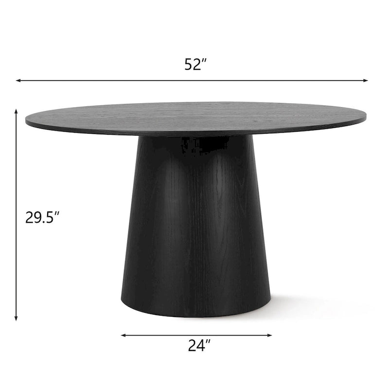Table à manger ronde sur pied en chêne massif de 52 po