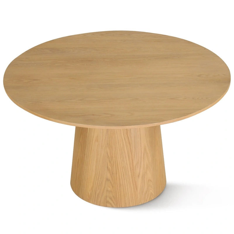 Table à manger ronde sur pied en chêne massif de 52 po