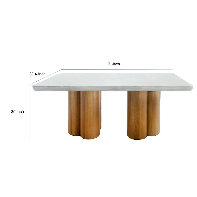 Table de salle à manger Cid Ziv 71 po, rectangulaire gris faux béton, base pilier