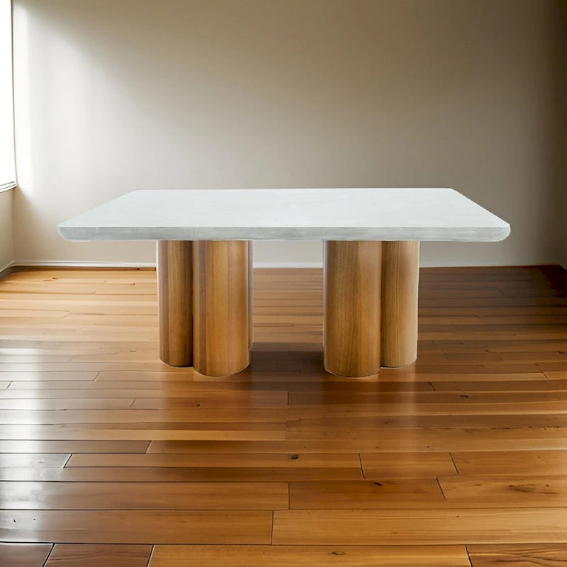 Table de salle à manger Cid Ziv 71 po, rectangulaire gris faux béton, base pilier