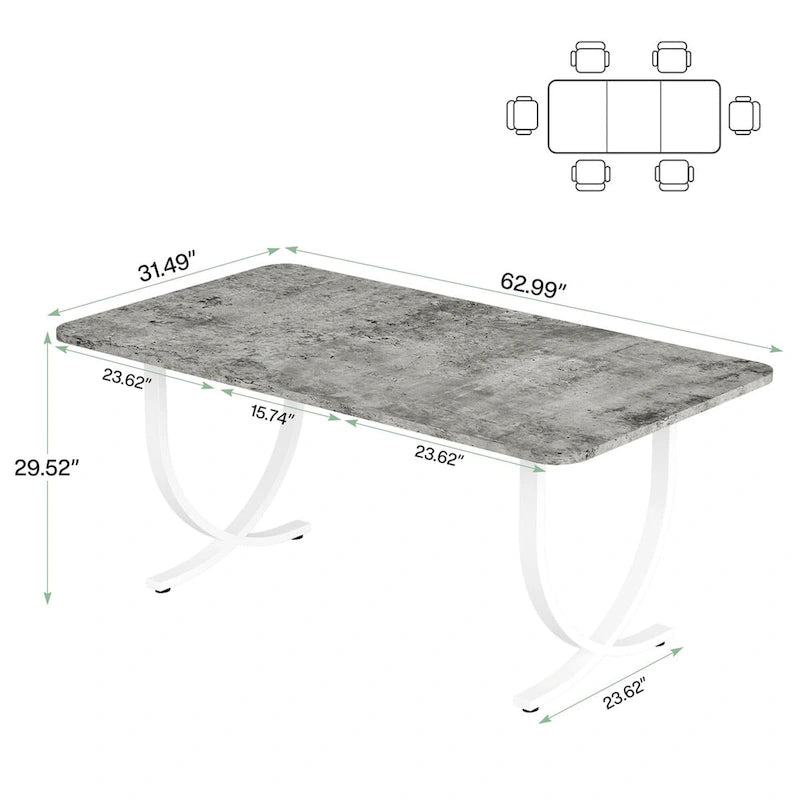 Table de salle à manger rectangulaire pour 4 à 6 personnes, table de cuisine de 160 cm avec finition aspect marbre