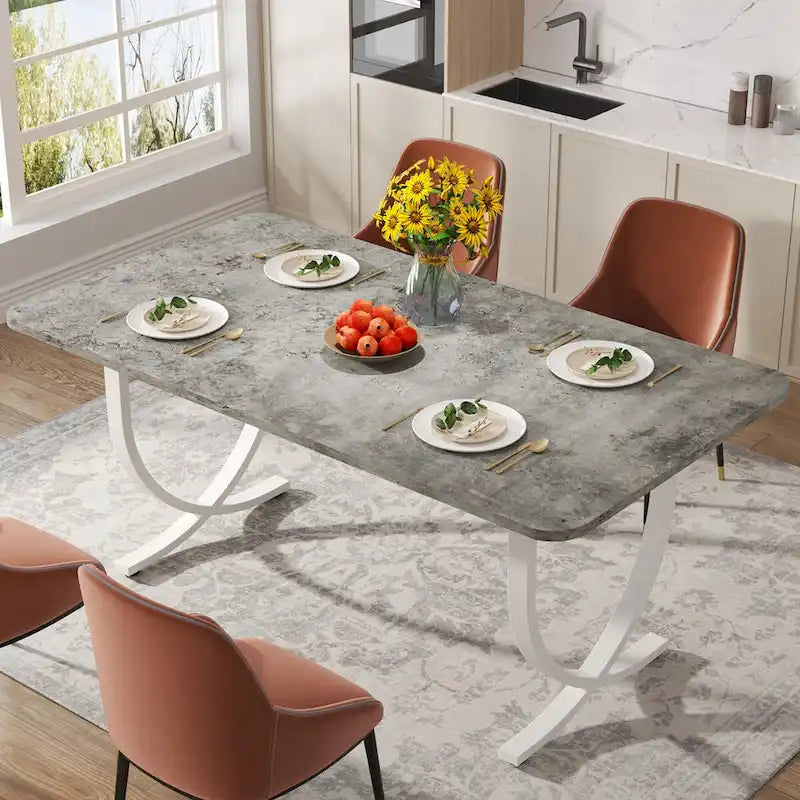 Table de salle à manger rectangulaire pour 4 à 6 personnes, table de cuisine de 160 cm avec finition aspect marbre