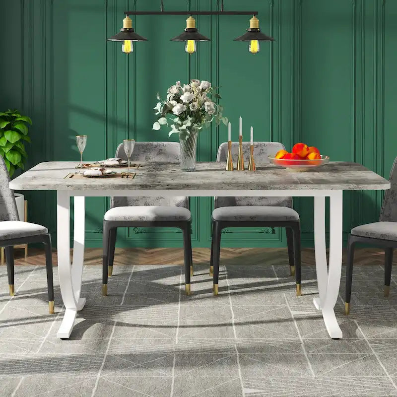 Table de salle à manger rectangulaire pour 4 à 6 personnes, table de cuisine de 160 cm avec finition aspect marbre