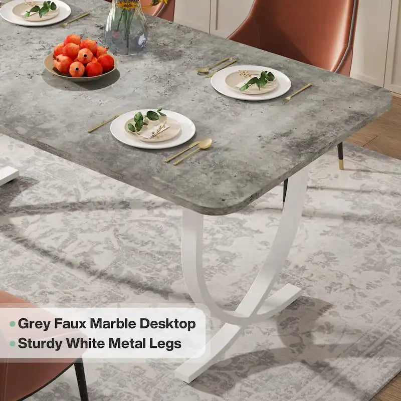 Table de salle à manger rectangulaire pour 4 à 6 personnes, table de cuisine de 160 cm avec finition aspect marbre