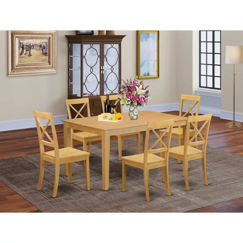 East West Furniture 7 Piece Kitchen Table & Chairs Set Consist of a Dining Table and 6 Dining Room Chairs, 36x60 Inch, Mahogany