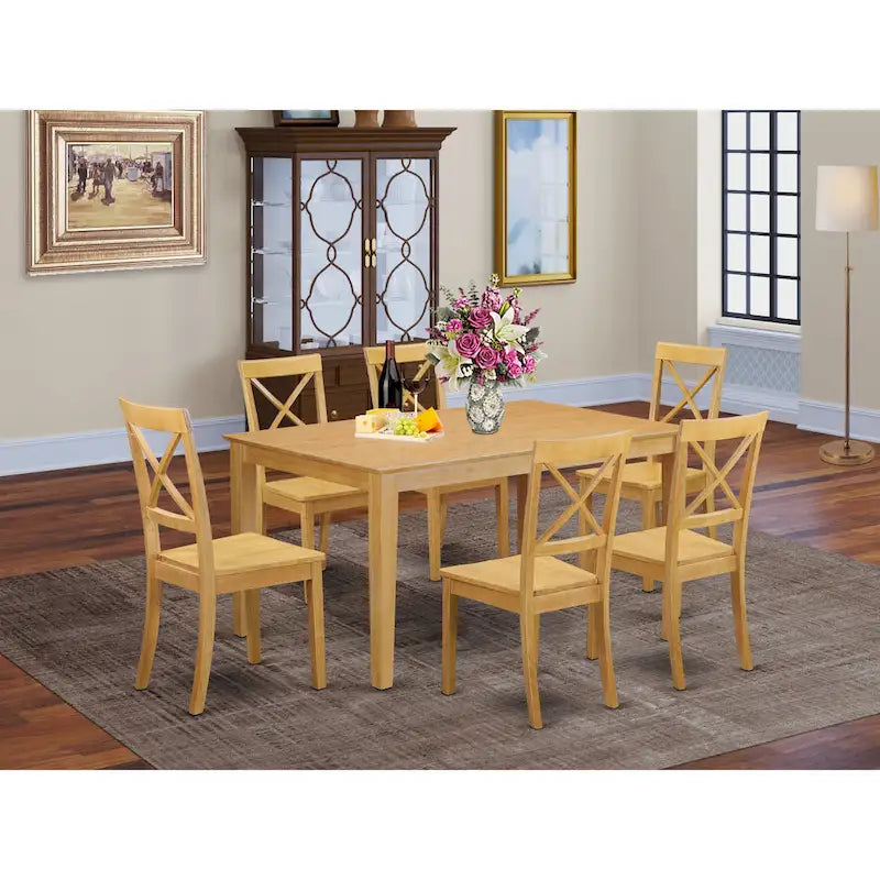 East West Furniture Ensemble table et chaises de cuisine 7 pièces composé d'une table de salle à manger et de 6 chaises de salle à manger, 36x60 pouces, Acajou