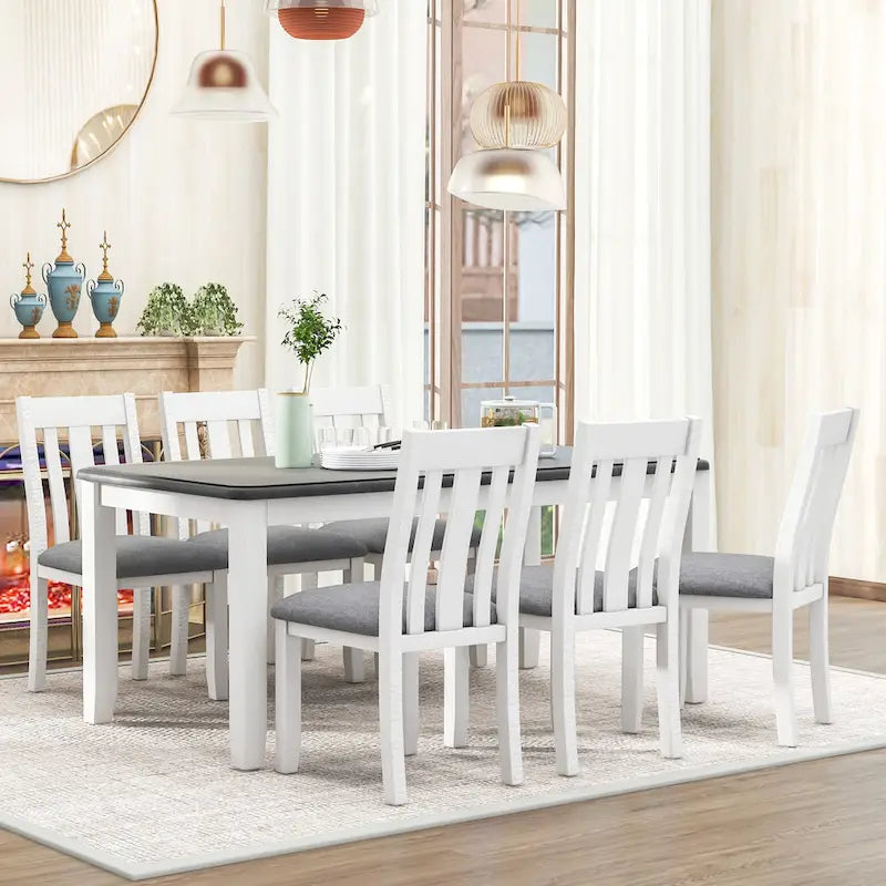 Ensemble de salle à manger 7 pièces avec table extensible et 6 chaises