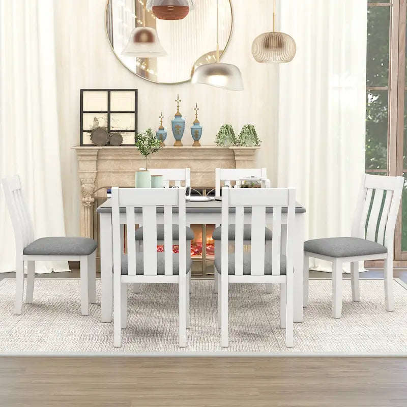 Ensemble de salle à manger 7 pièces avec table extensible et 6 chaises