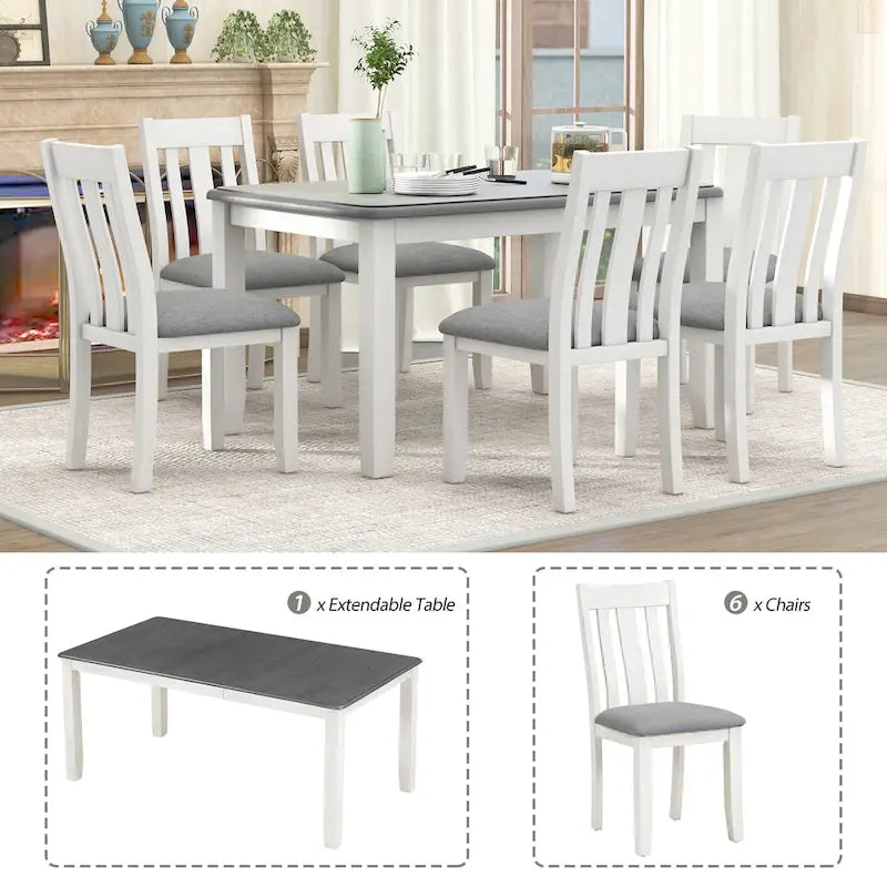 Ensemble de salle à manger 7 pièces avec table extensible et 6 chaises