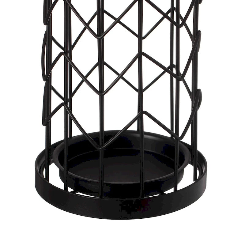 Porte-parapluie rond noir à design horizontal pour l'intérieur et l'extérieur avec bac de récupération d'eau