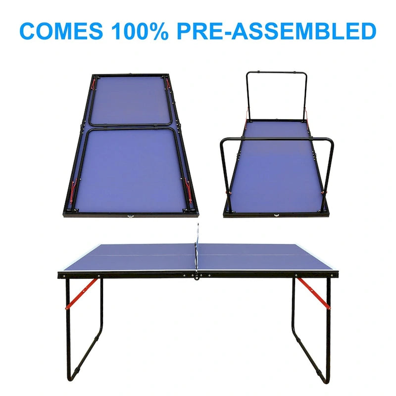 Table de Tennis de Table Pliable et Portable avec Filet et 2 Raquettes de Ping-Pong pour Jeu Intérieur et Extérieur