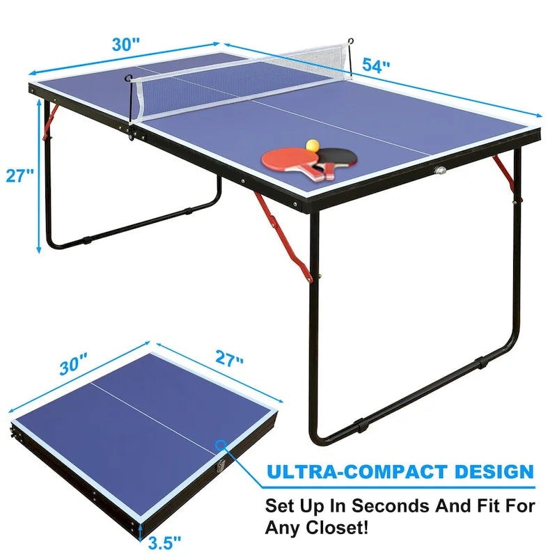 Table de Tennis de Table Pliable et Portable avec Filet et 2 Raquettes de Ping-Pong pour Jeu Intérieur et Extérieur
