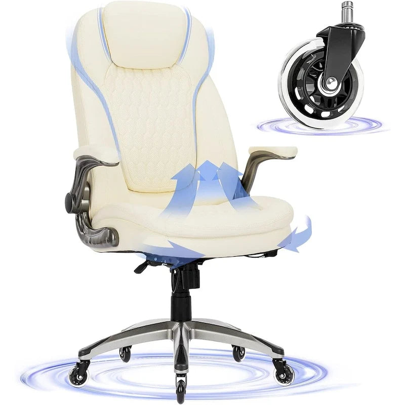 Chaise de bureau ergonomique pivotante et roulante avec accoudoirs rembourrés relevables, inclinaison réglable verrouillable pour travail et étude des adultes