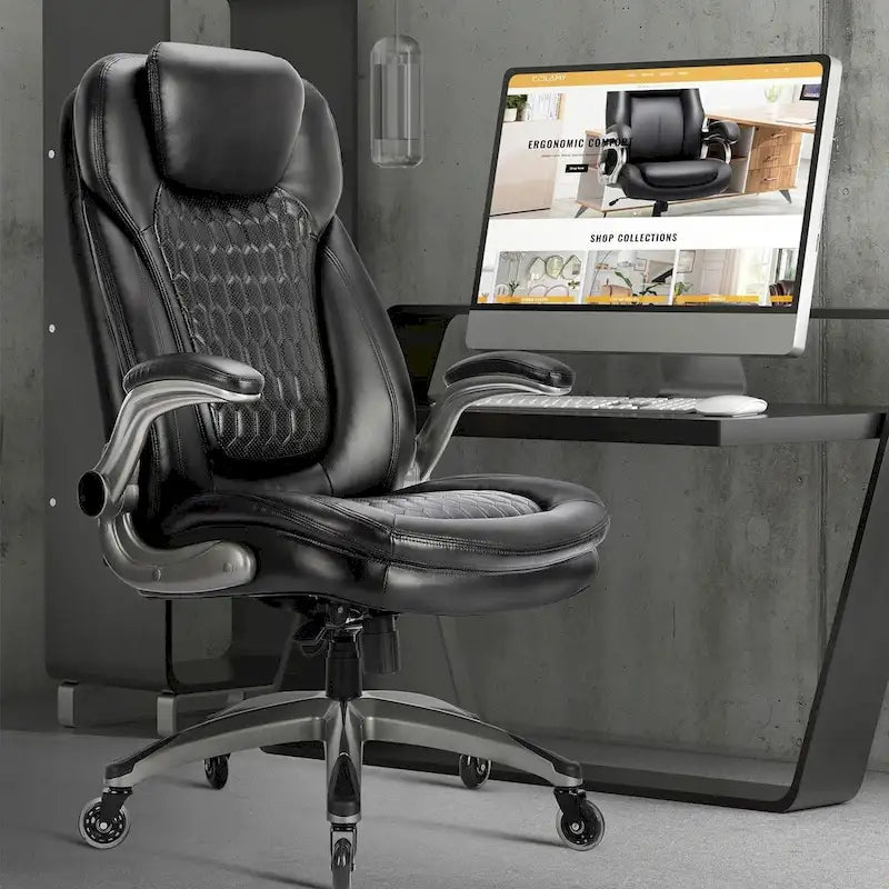 Chaise de bureau ergonomique pivotante et roulante avec accoudoirs rembourrés relevables, inclinaison réglable verrouillable pour travail et étude des adultes