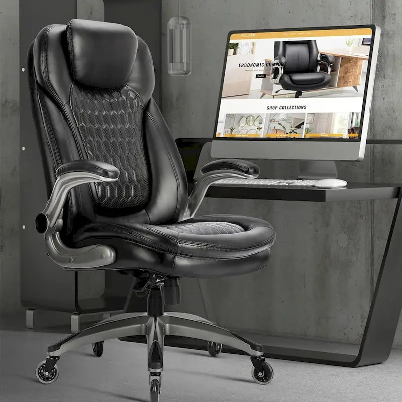 Chaise de bureau ergonomique pivotante et roulante avec accoudoirs rembourrés relevables, inclinaison réglable verrouillable pour travail et étude des adultes