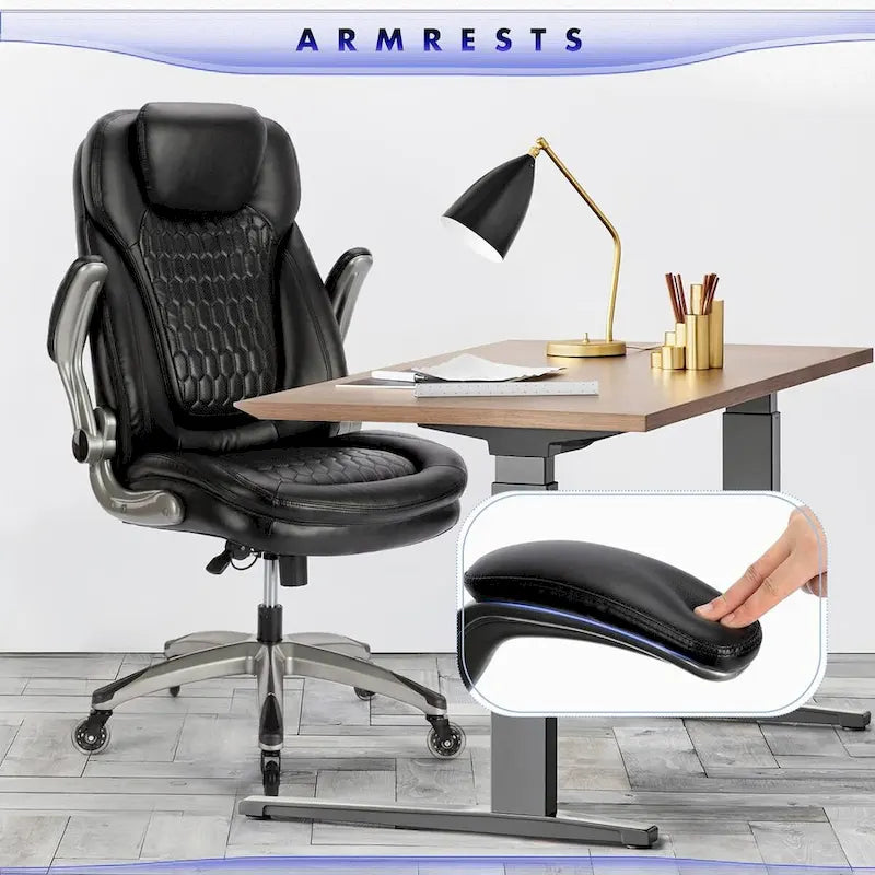 Chaise de bureau ergonomique pivotante et roulante avec accoudoirs rembourrés relevables, inclinaison réglable verrouillable pour travail et étude des adultes