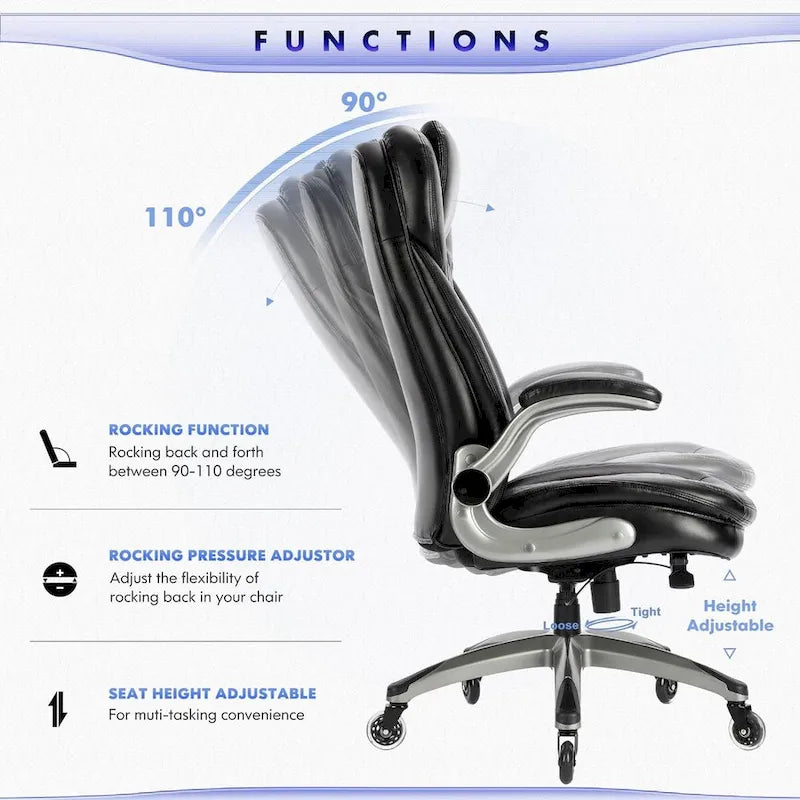 Chaise de bureau ergonomique pivotante et roulante avec accoudoirs rembourrés relevables, inclinaison réglable verrouillable pour travail et étude des adultes