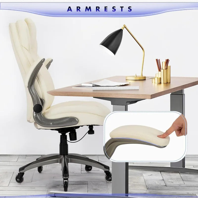 Chaise de bureau ergonomique pivotante et roulante avec accoudoirs rembourrés relevables, inclinaison réglable verrouillable pour travail et étude des adultes