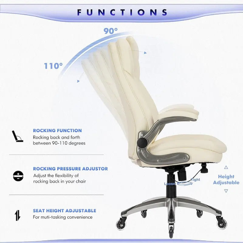 Chaise de bureau ergonomique pivotante et roulante avec accoudoirs rembourrés relevables, inclinaison réglable verrouillable pour travail et étude des adultes