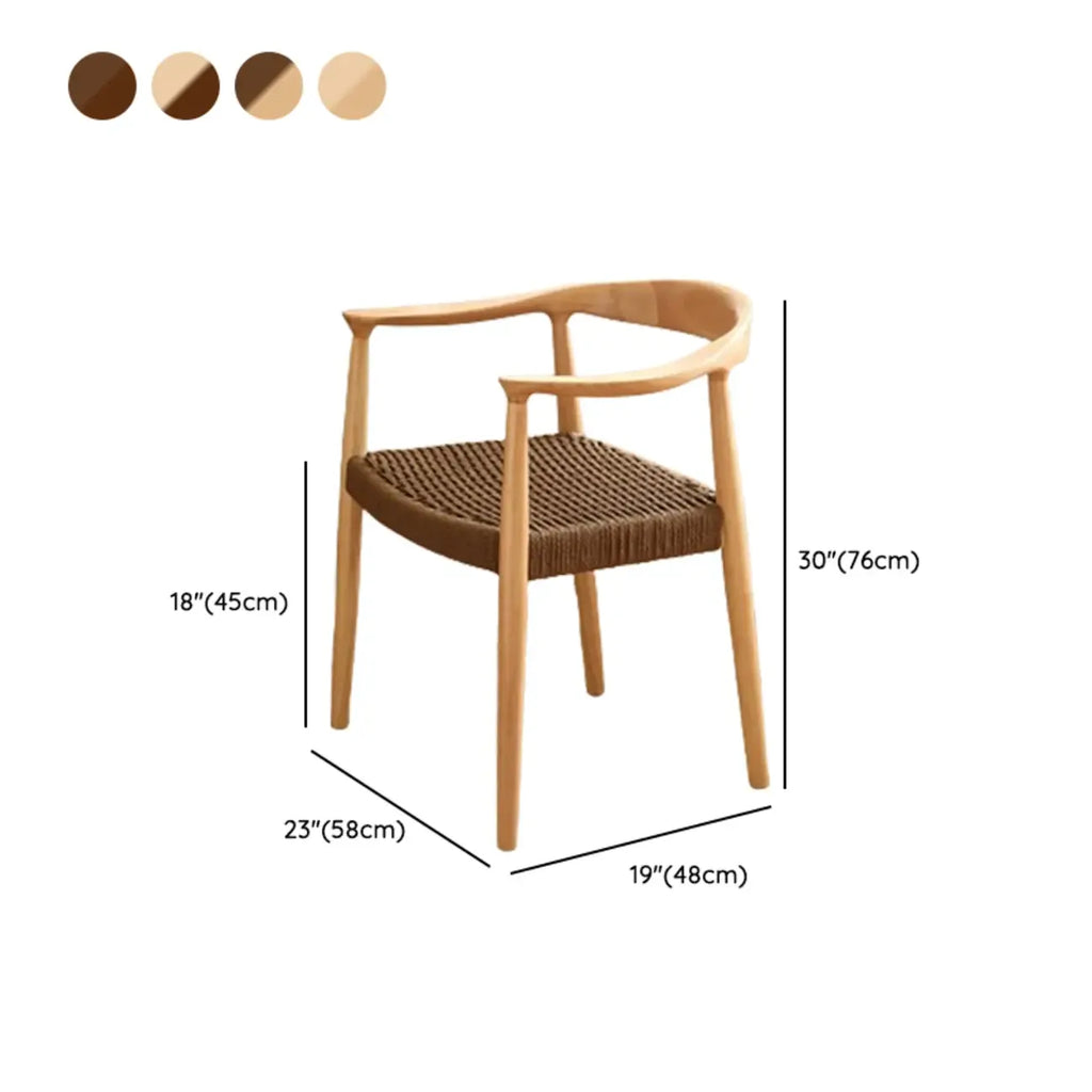 Chaise de salle à manger scandinave incurvée en bois tressé avec accoudoirs
