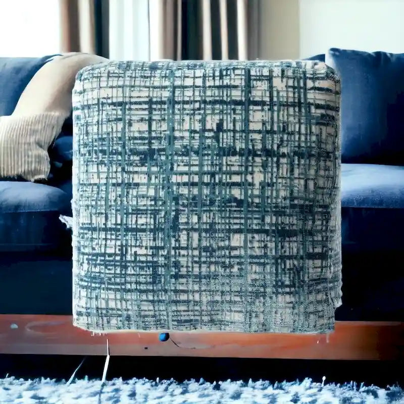 HomeRoots Pouf 18 Bleu en mélange de polyester