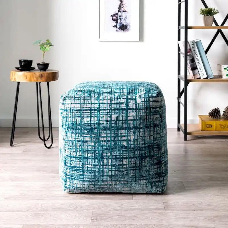 HomeRoots Pouf 18 Bleu en mélange de polyester