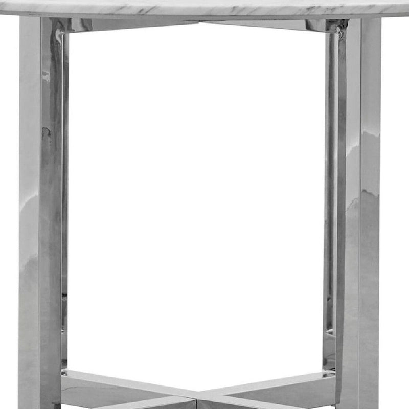 Table à manger ronde Eun de 48 pouces avec plateau en marbre, piètement croisé, chrome