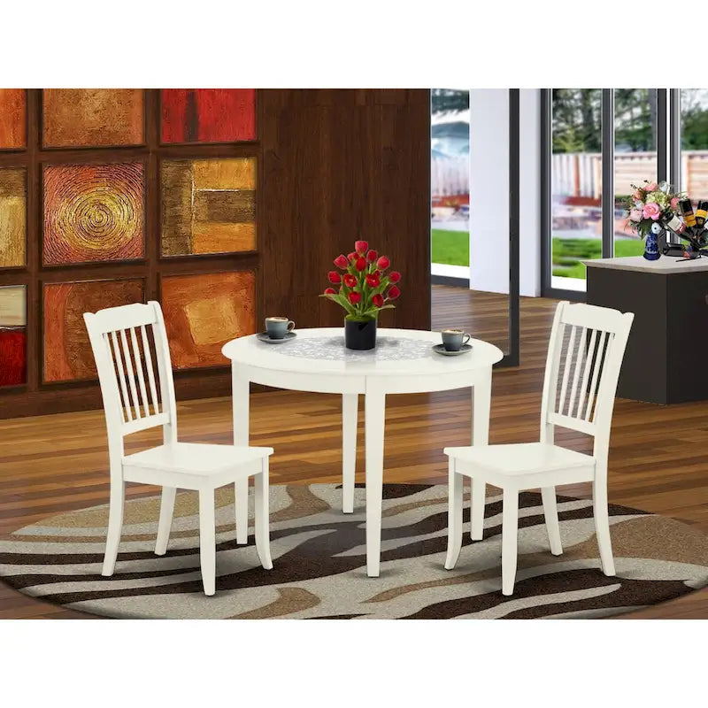 East West Furniture Ensemble de Table de Cuisine - Une Table Ronde et des Chaises de Salle à Manger, Blanc Lin (Options de Pièces)