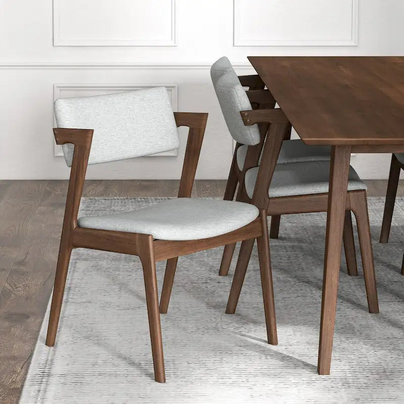 Ensemble de salle à manger Ayven 7 pièces en bois massif de style Mid-Century, brun noyer