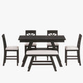 Ensemble de salle à manger 6 pièces à hauteur de comptoir avec étagère de rangement, banc et 4 chaises, expresso et beige