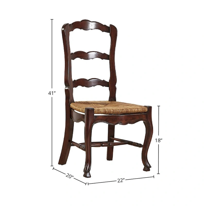 Chaise de salle à manger française en acajou à dossier échelle, marron