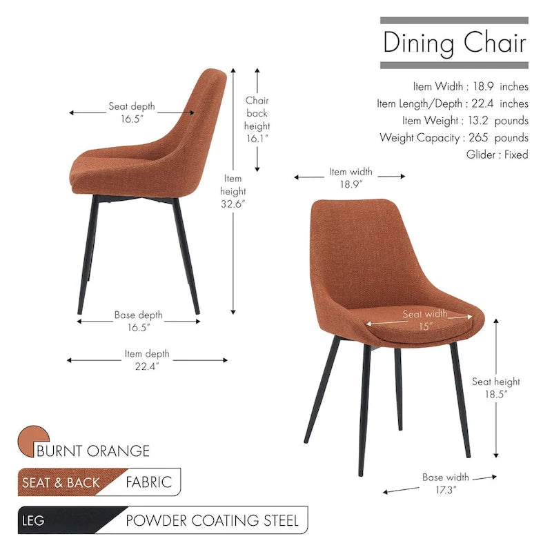 Chaises de salle à manger en tissu Orin de Porthos Home avec pieds en acier, lot de 2