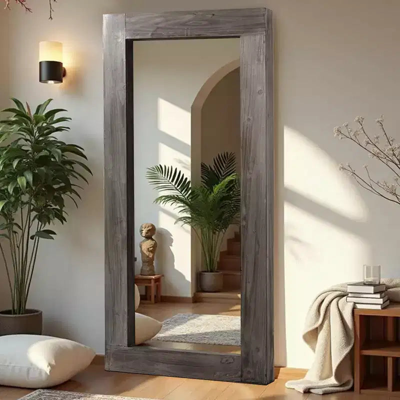 Miroir pleine longueur mural rectangulaire en bois massif marron 71x31 pouces, d'occasion, sans support de fixation