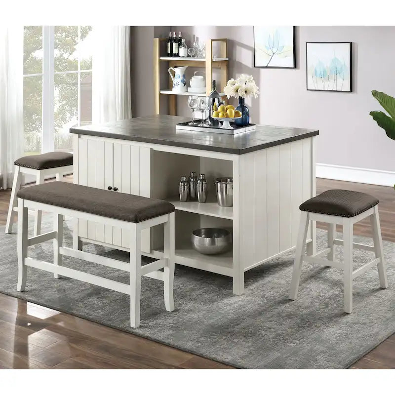 Ensemble de salle à manger 4 pièces Hanto de Furniture of America en bois blanc cassé de style transitionnel avec table de hauteur comptoir et rangement