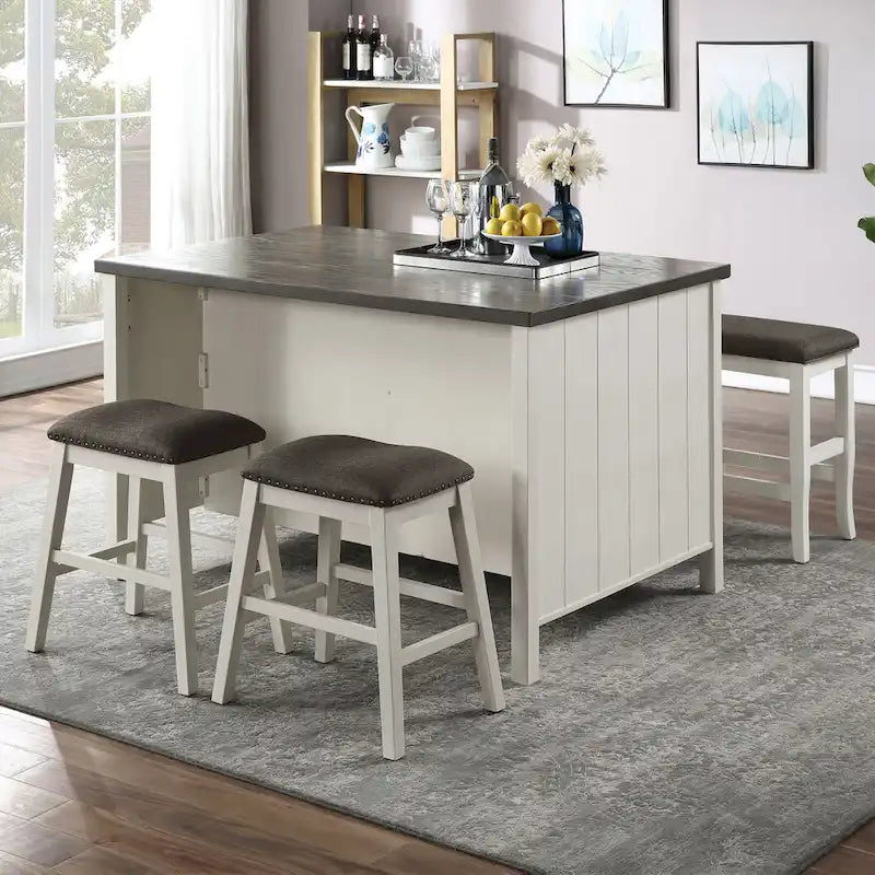 Ensemble de salle à manger 4 pièces Hanto de Furniture of America en bois blanc cassé de style transitionnel avec table de hauteur comptoir et rangement