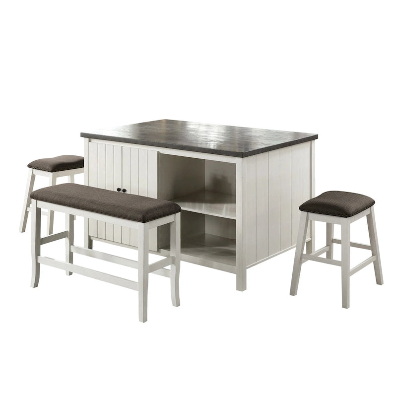 Ensemble de salle à manger 4 pièces Hanto de Furniture of America en bois blanc cassé de style transitionnel avec table de hauteur comptoir et rangement