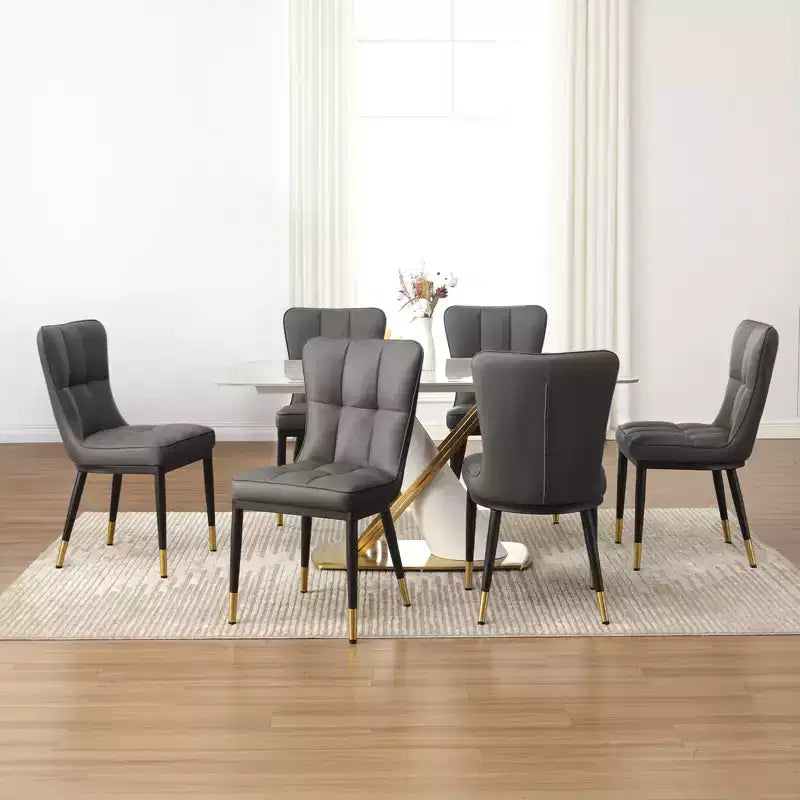 Bekrvio Lot de 6 chaises de salle à manger, modernes, rembourrées, en similicuir, avec haut dossier, pieds en métal, chaises de cuisine sans accoudoirs pour salon et salle à manger