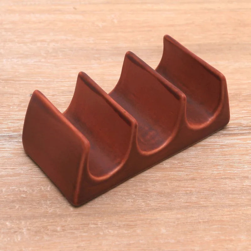Novica Support de tacos en céramique fait main motif vagues de Bali