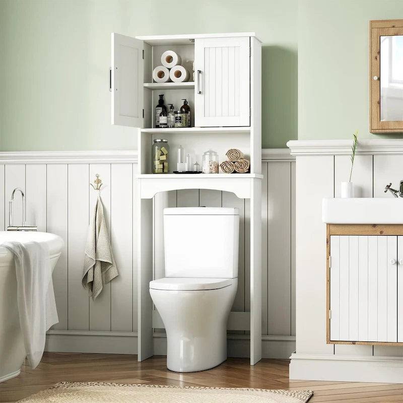 Meuble de rangement WC avec portes doubles et dispositif anti-basculement