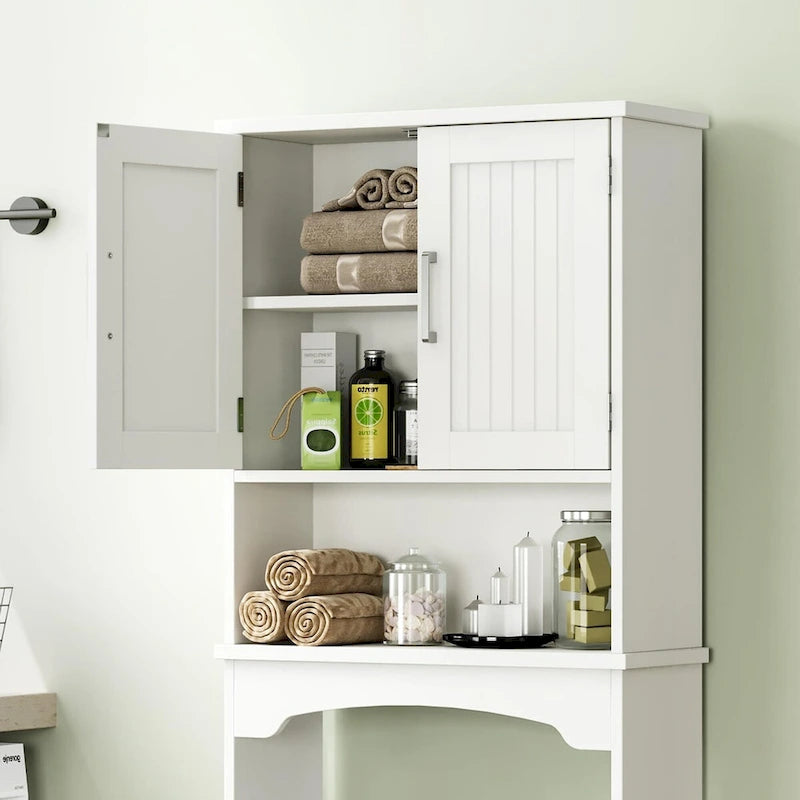 Meuble de rangement WC avec portes doubles et dispositif anti-basculement