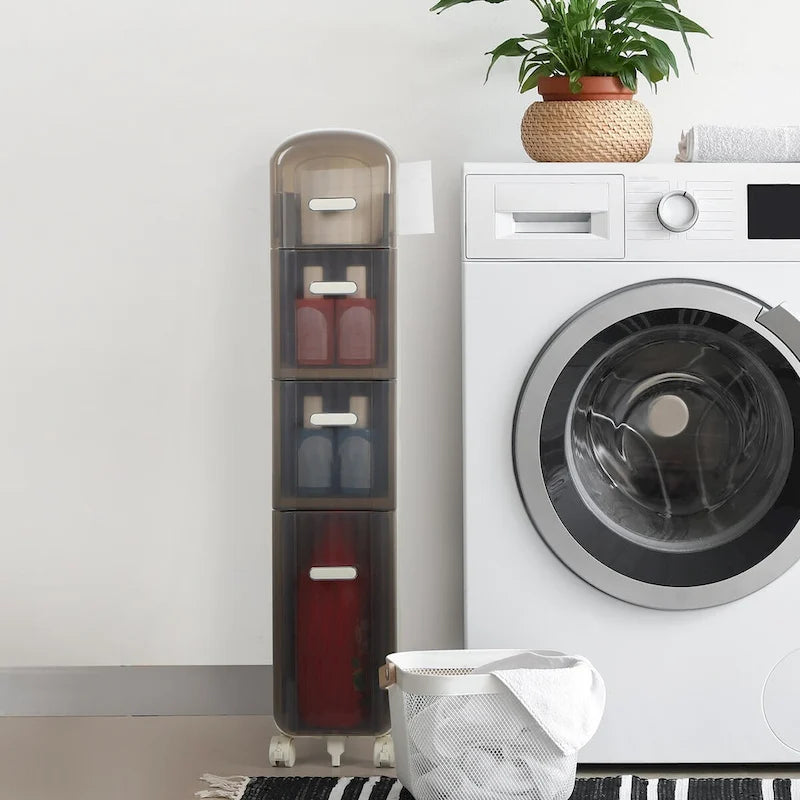Meuble de rangement pour papier toilette à côté des toilettes pour petite salle de bain
