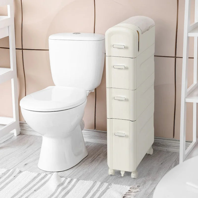Meuble de rangement pour papier toilette à côté des toilettes pour petite salle de bain